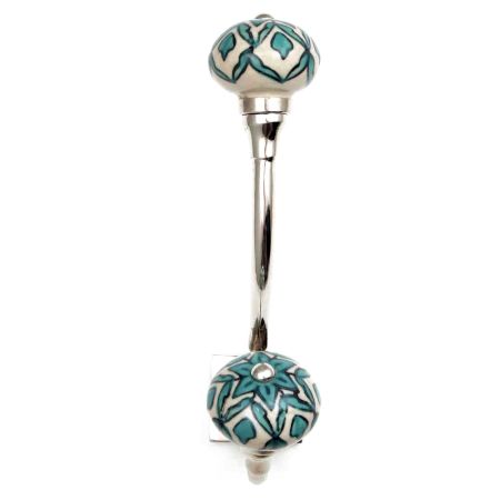 Sea Green Flower Ceramic Silver Iron Hook